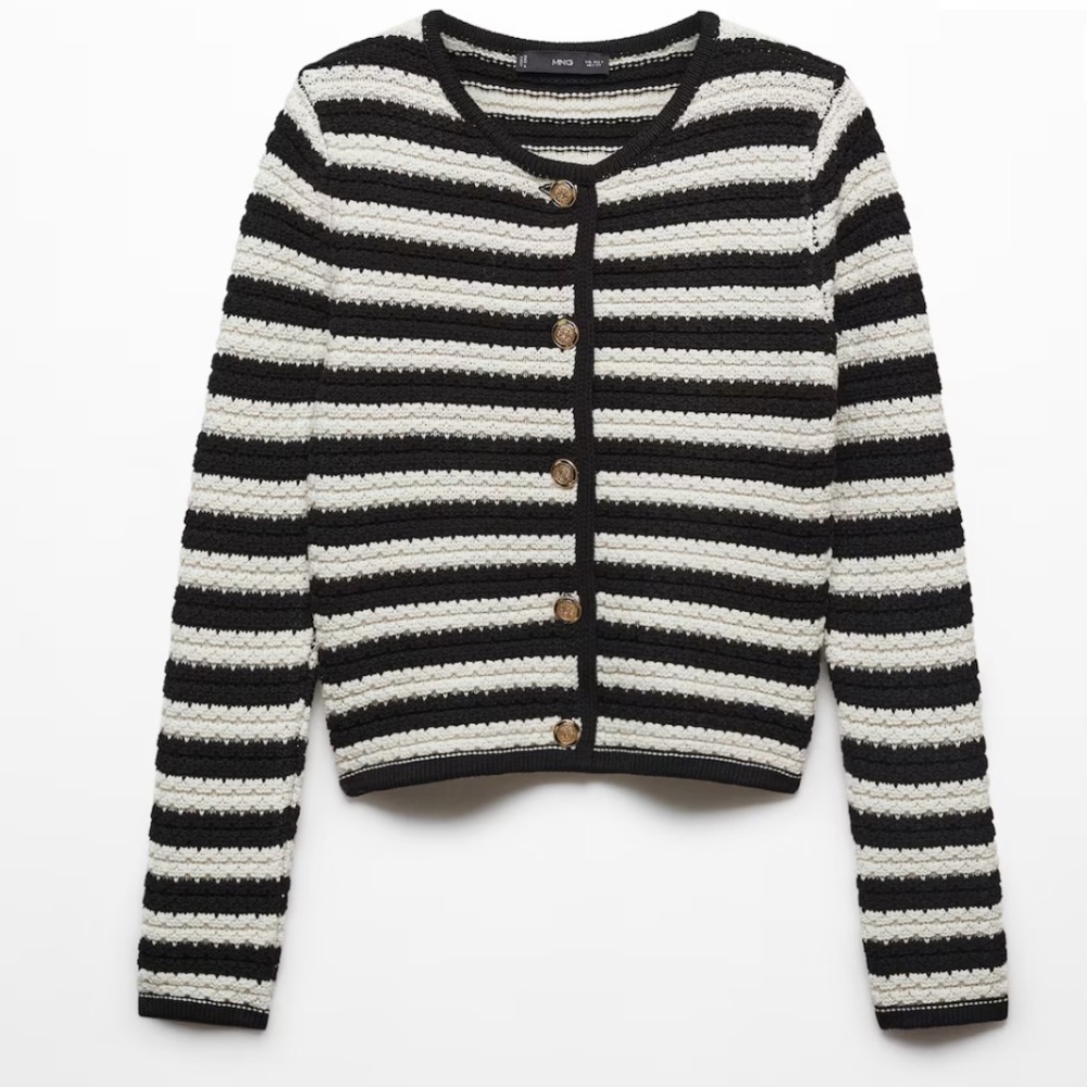 Mango Black and White Striped Knit Cardigan